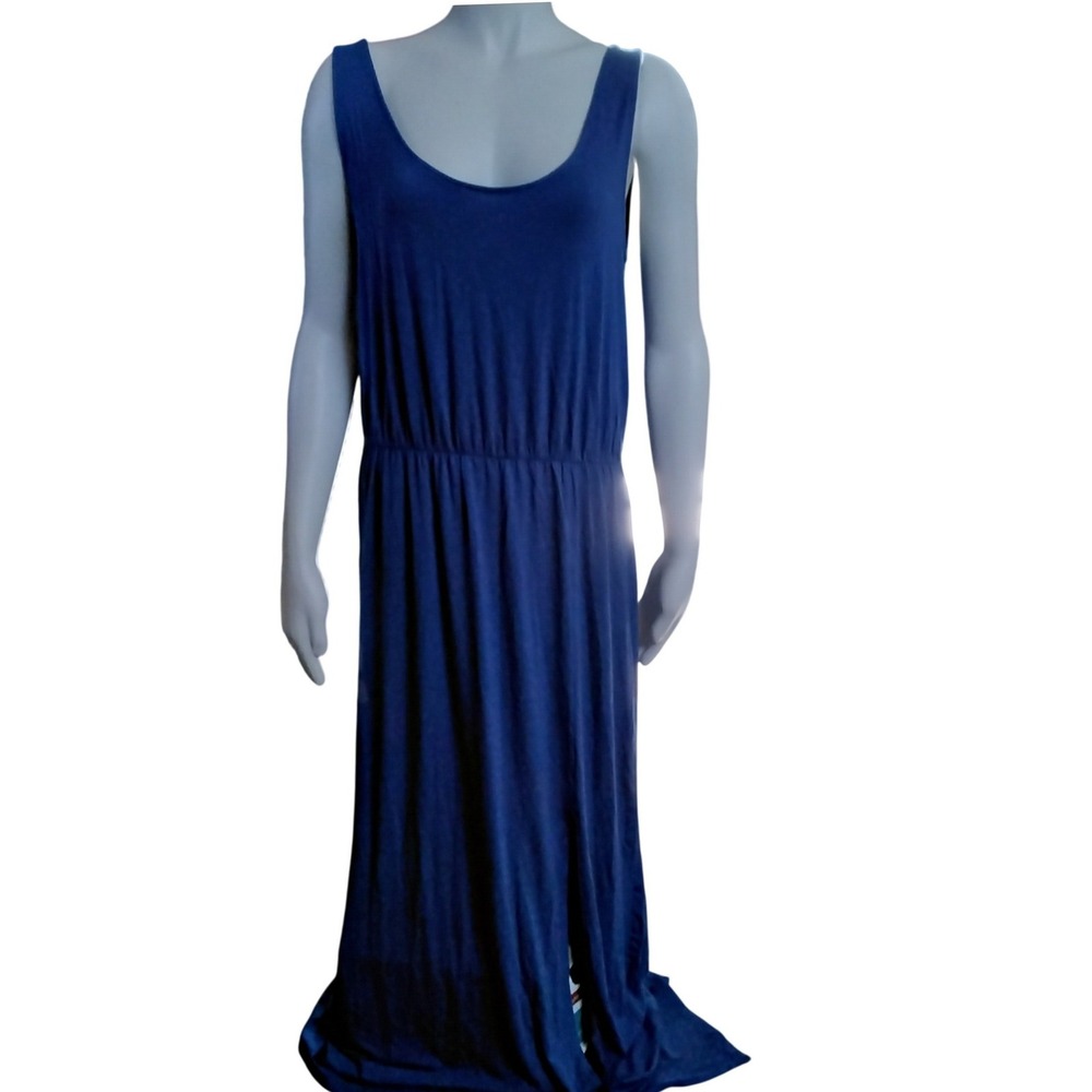 Charlotte Russe Blue Maxi Dress Sleeveless Elastic Waist Side Slit Large